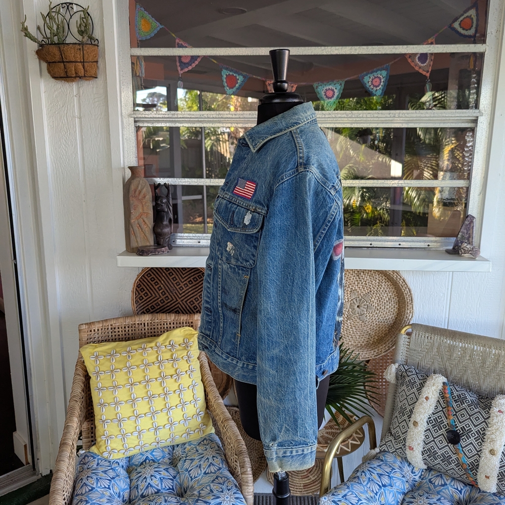Vintage 80s Graffiti Trucker Jacket M? Blue Jean Jacket Punk Denim - Picture 4 of 16